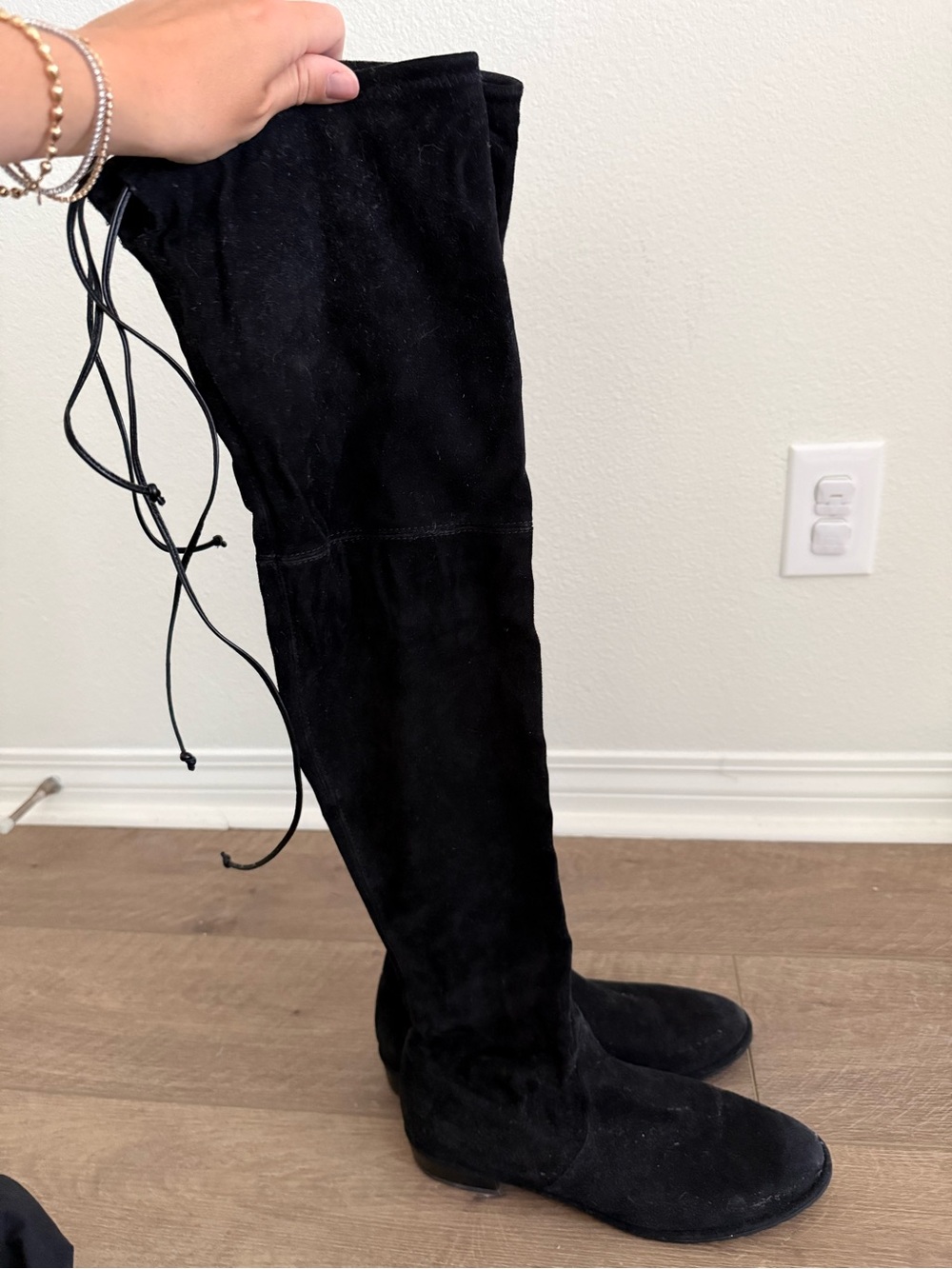 Stuart Weitzman Lowland Black Over-the-Knee Suede Boots - Picture 2 of 6